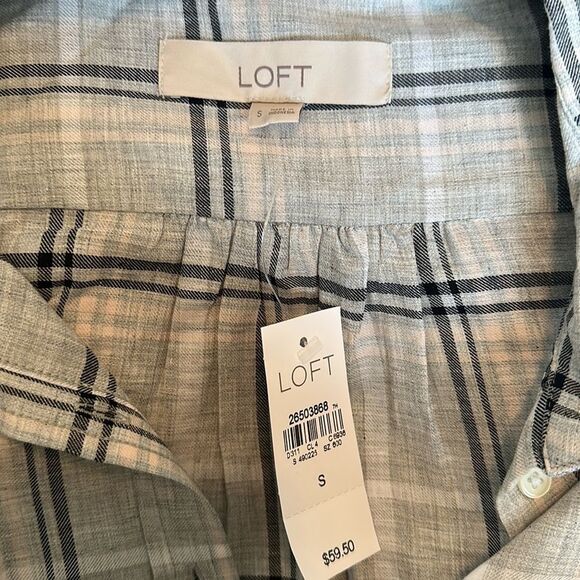 Ann Taylor LOFT sz S button front long sleeved grey plaid top - Picture 7 of 8